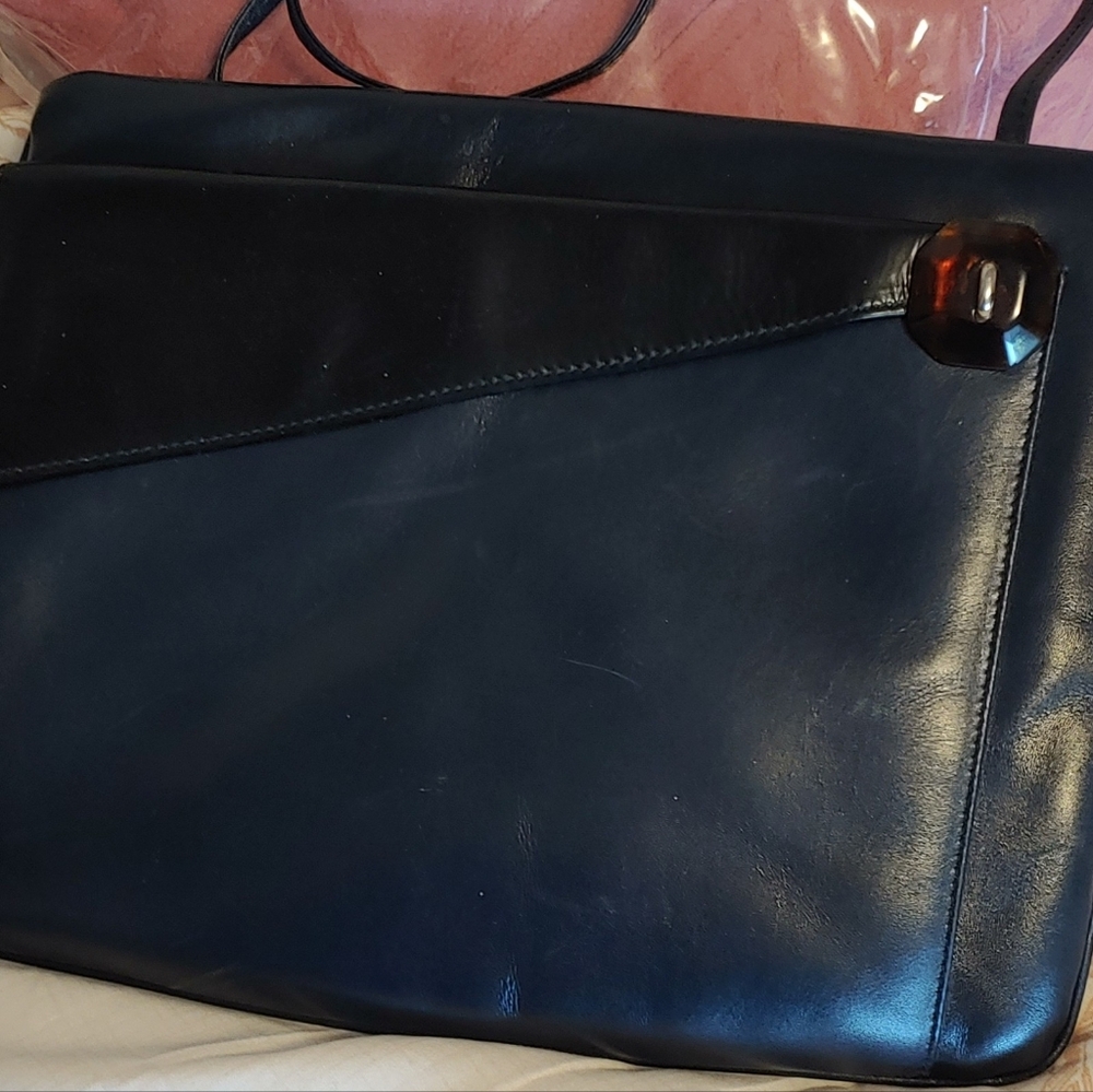 Salvatore Ferragamo Dark Navy-Black Shoulder Bag with Gold Logo